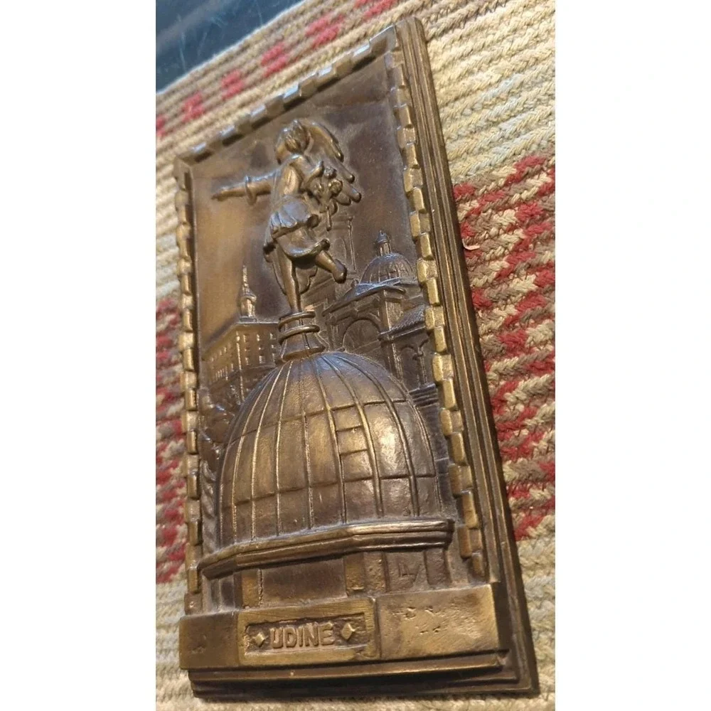 Antique Brass Bronze Heavy Medal Plaque Salvage Piece 'Udine' Beautiful!